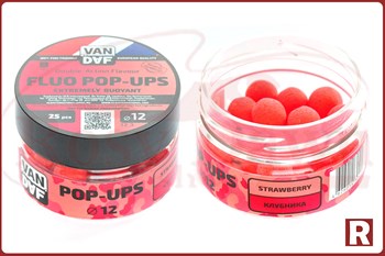 Плавающие бойлы Van Daf Fluo Pop-Ups 12мм, 25шт, клубника